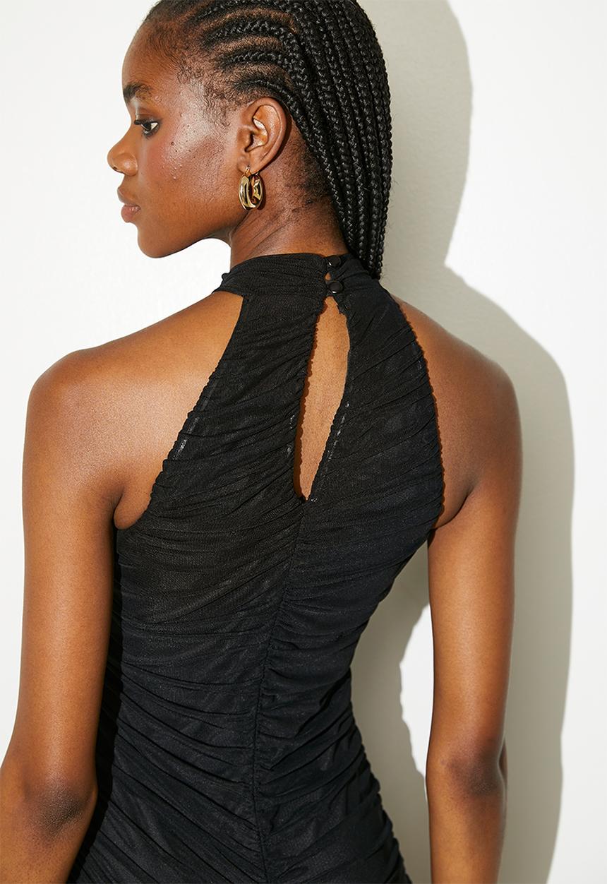 VELVET - Halter Ruched Midi Dress - Black