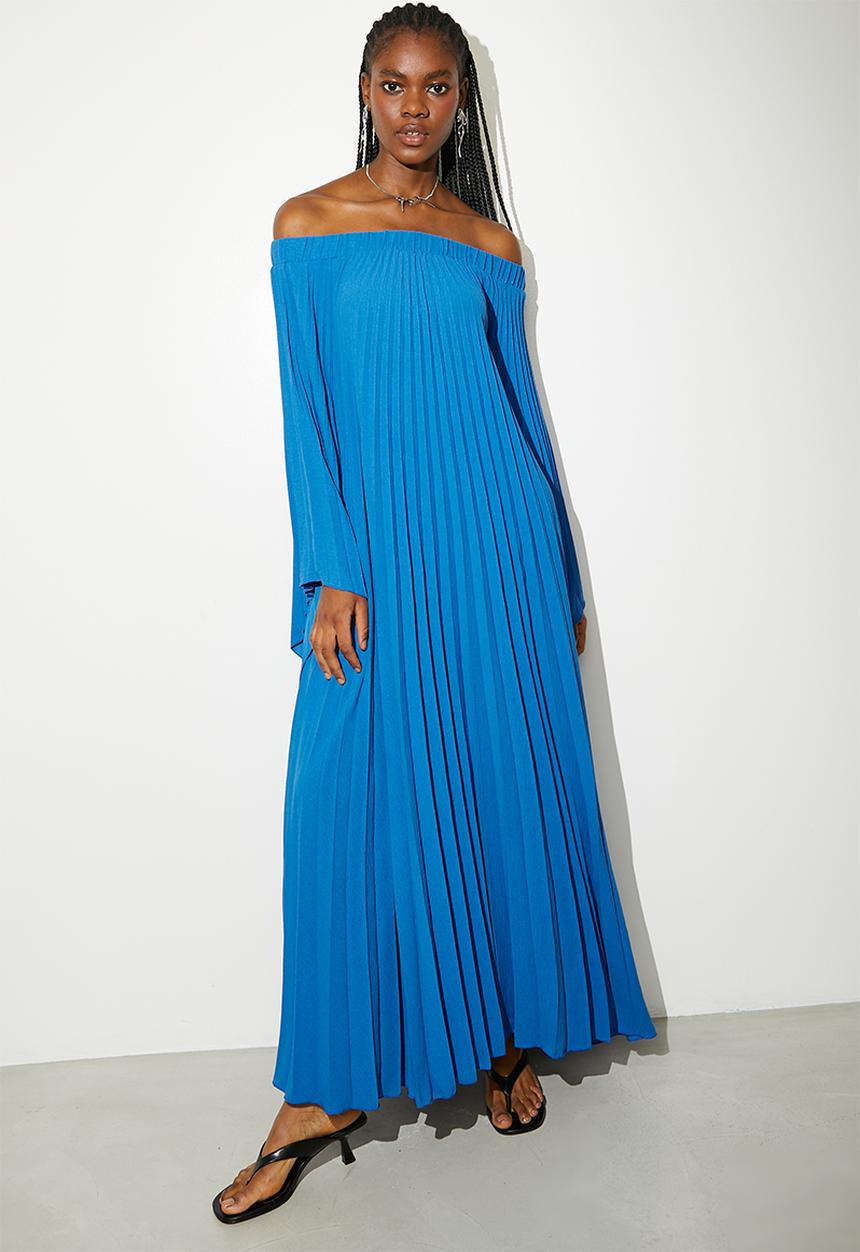 VELVET - Pleated Maxi Kaftan Dress - Cobalt