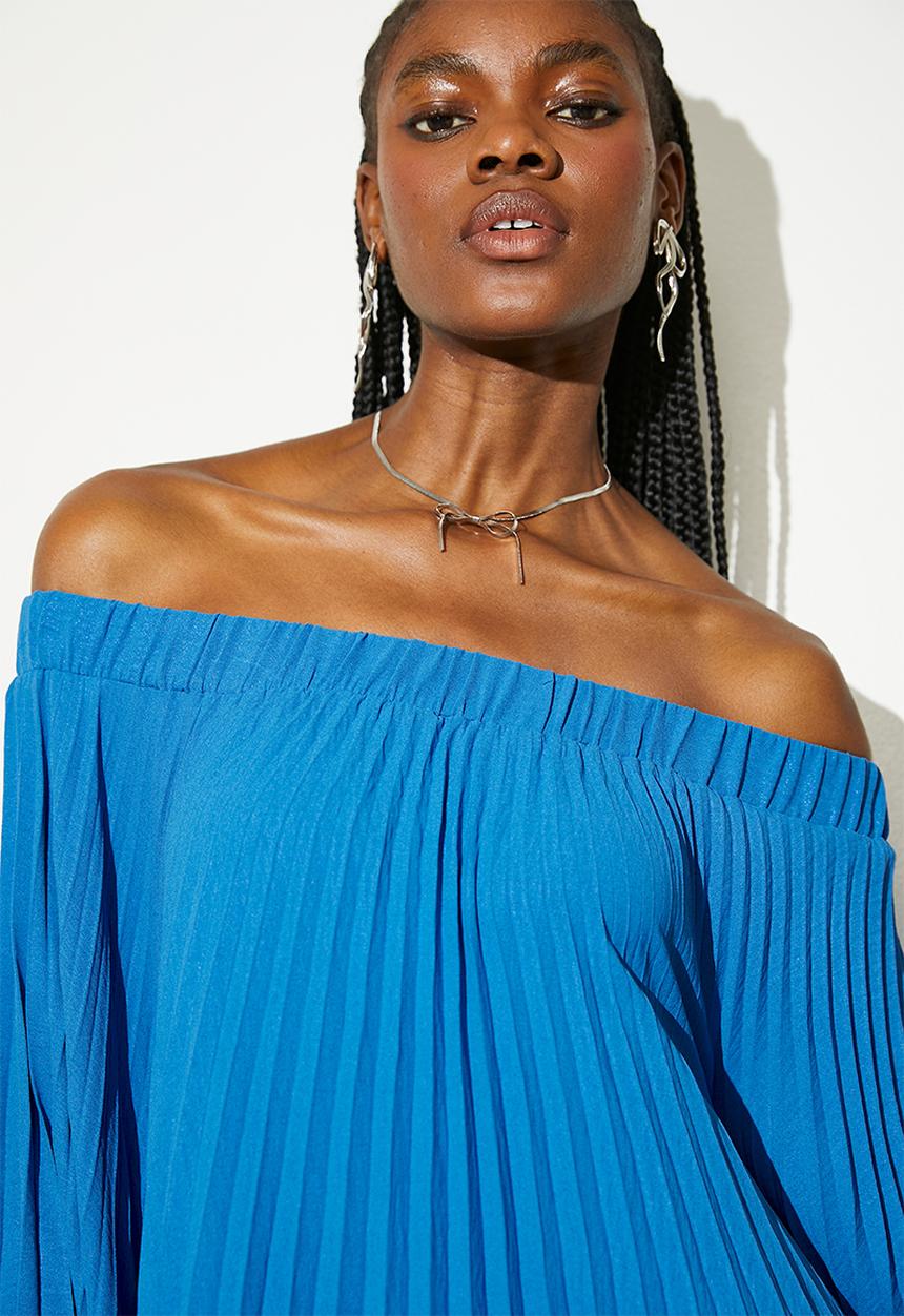 VELVET - Pleated Maxi Kaftan Dress - Cobalt