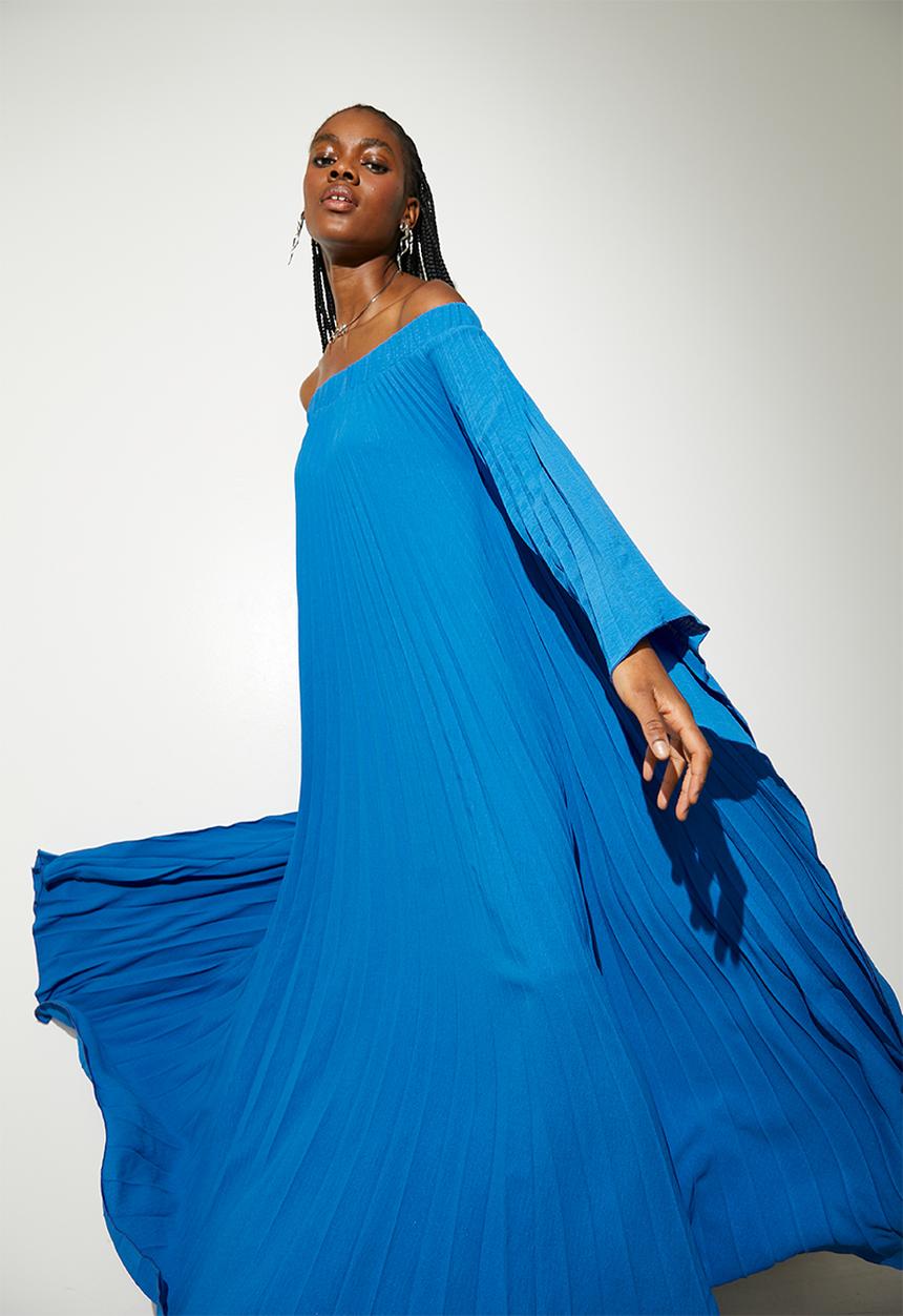 VELVET - Pleated Maxi Kaftan Dress - Cobalt