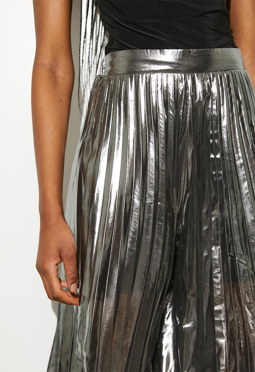 VELVET - Sheer metallic pleated palazzo pants - silver