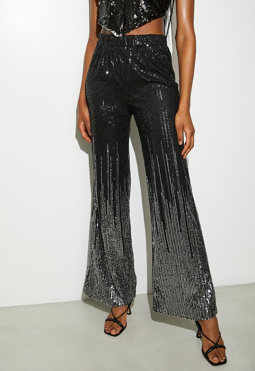 VELVET - Ombre sequin straight leg - black & Silver