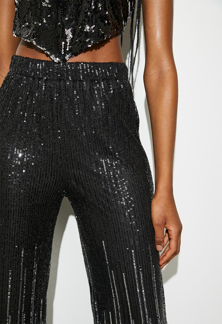 VELVET - Ombre sequin straight leg - black & Silver