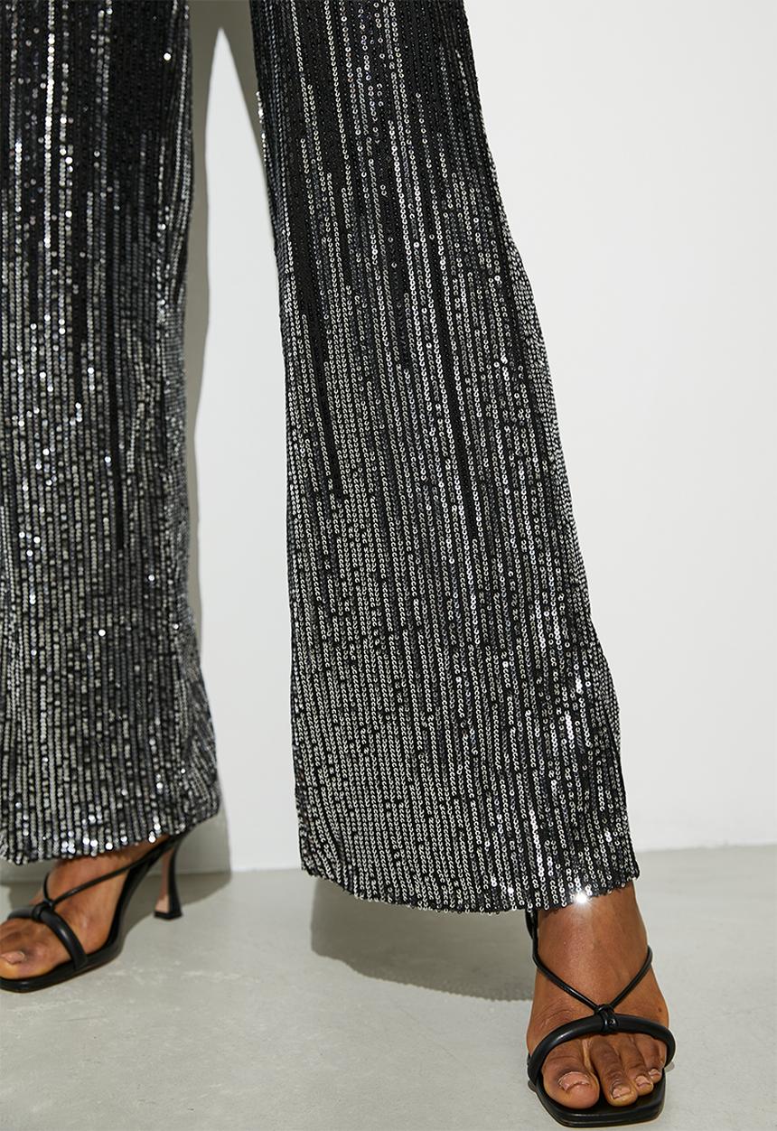 VELVET - Ombre sequin straight leg - black & Silver