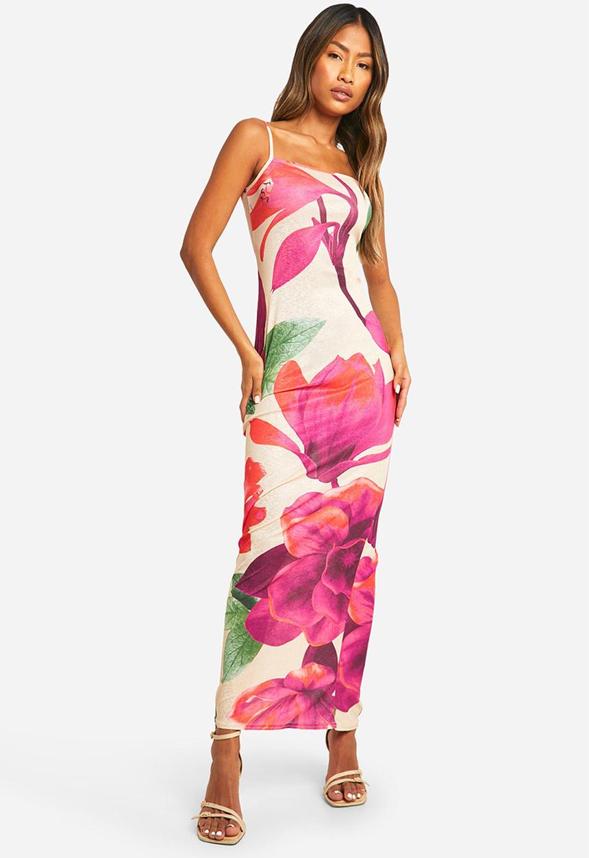 boohoo - Floral sheer print maxi dress - pink