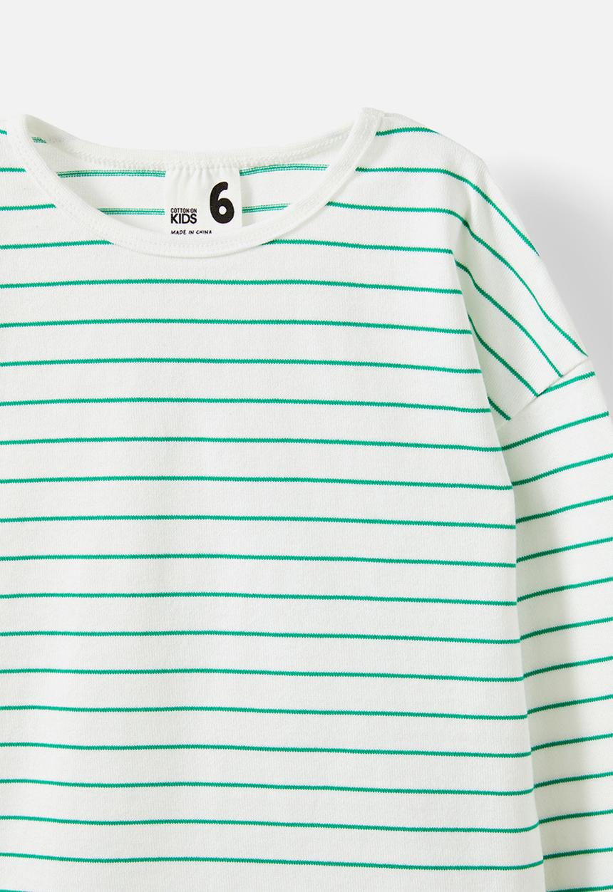 Cotton On - Piper long sleeve tee - vanilla/island green stripe