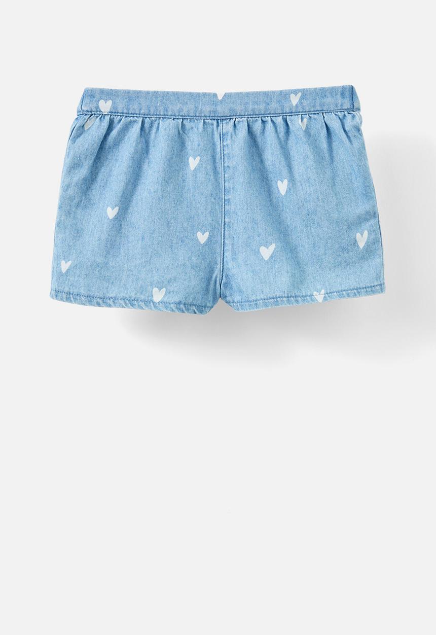 Cotton On - Bessy flutter sleeve top and short set - light chambray wash/ditsy hearts