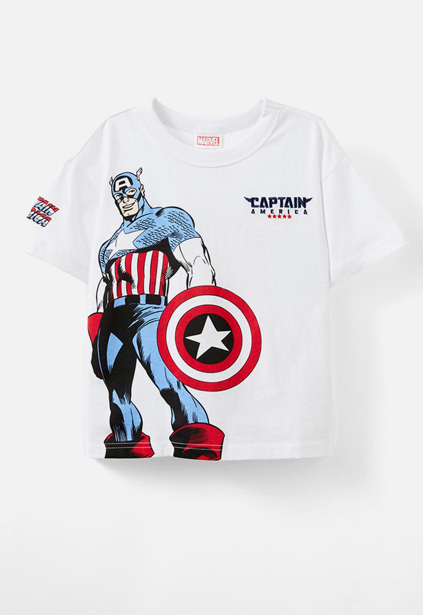 Cotton On - Captain america drop shoulder short sleeve tee - white