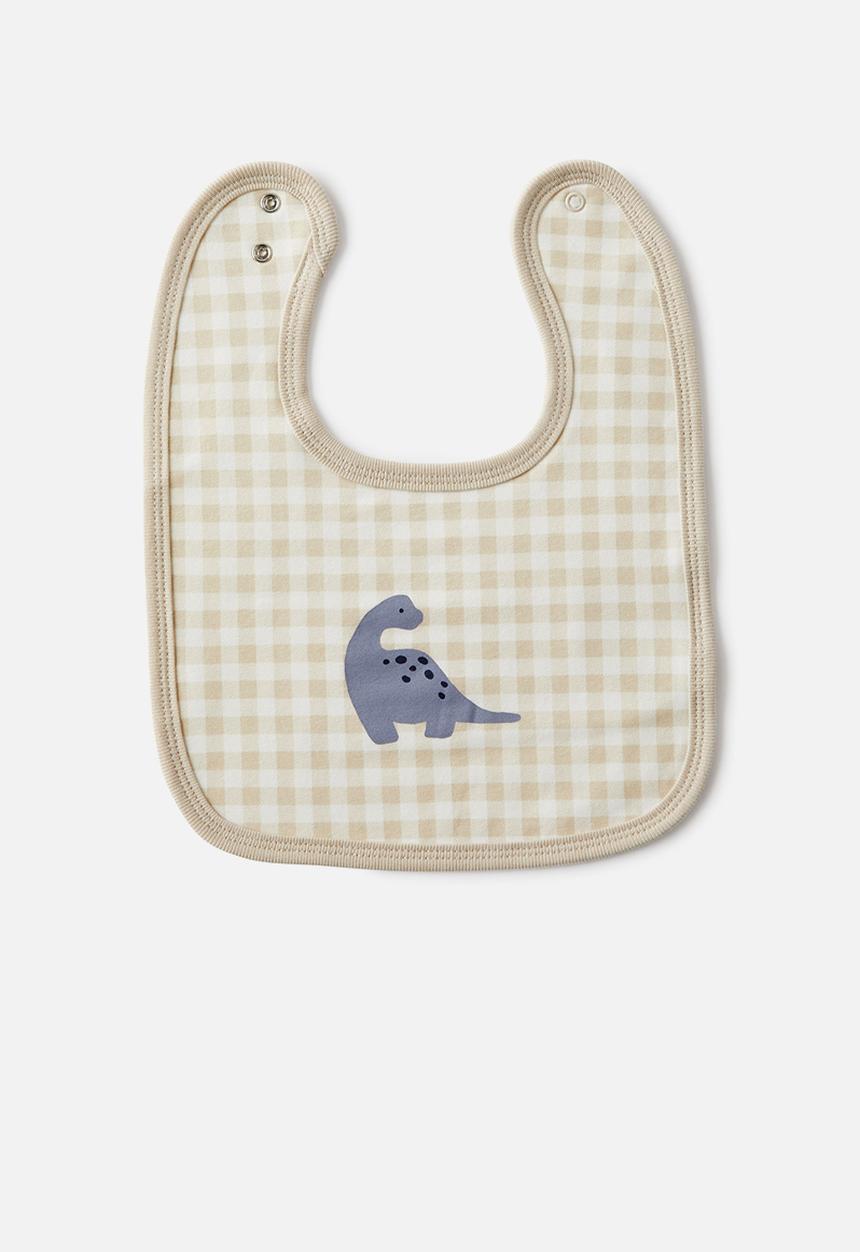 Cotton On - The baby bib - rainy day gingham/dino
