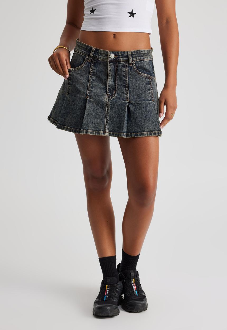 Factorie - Pleat Denim Skirt - Workshop Blue