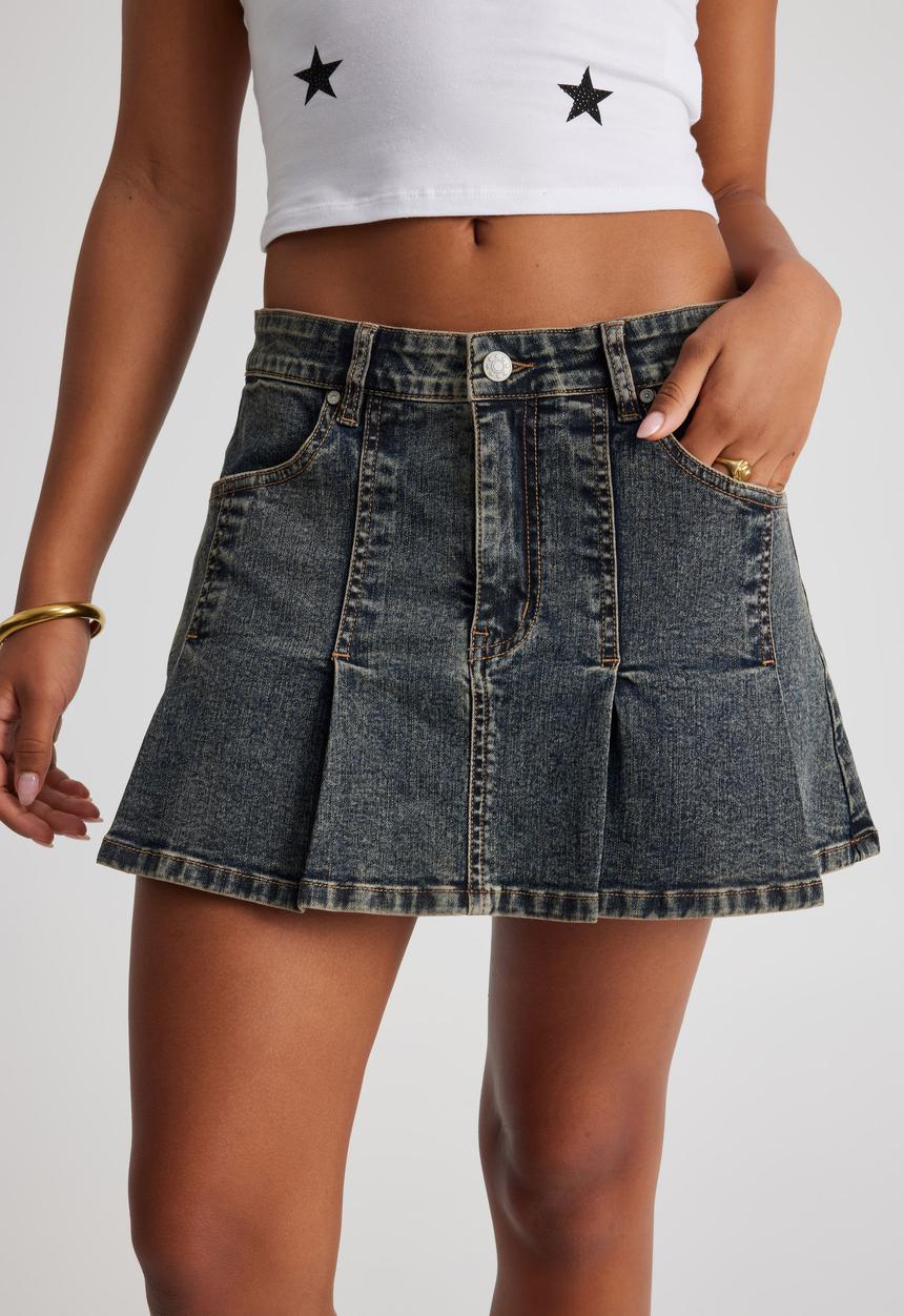 Factorie - Pleat Denim Skirt - Workshop Blue