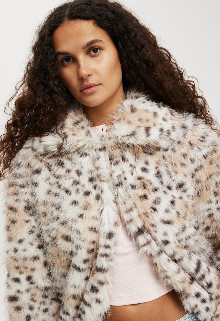 Cotton On - Mimi Faux Fur Jacket - Snow Leopard