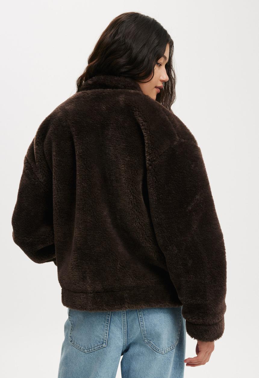 Cotton On - Teddy Bomber Jacket - Brown