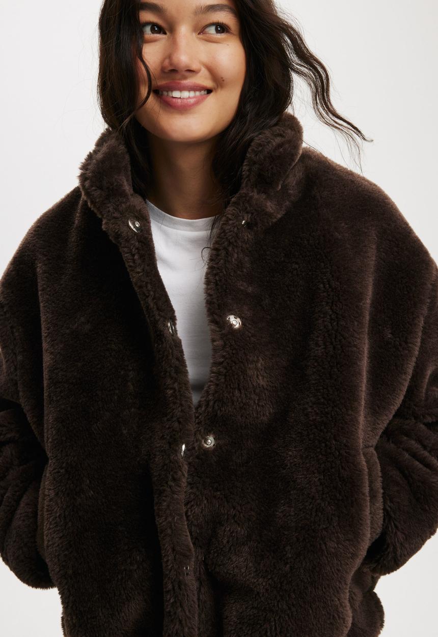 Cotton On - Teddy Bomber Jacket - Brown