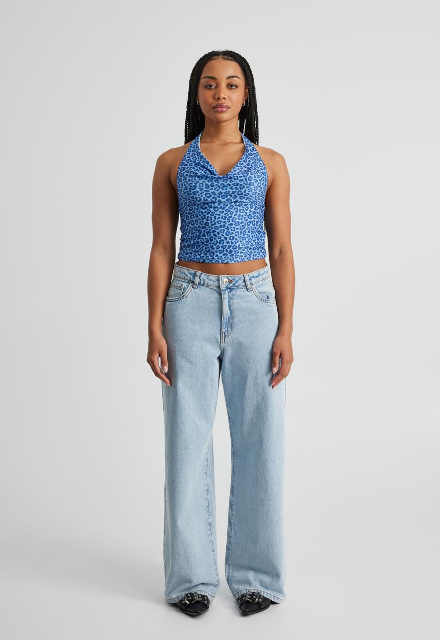 Factorie - Kelly Mesh Cowl Neck Halter - Blue Leopard