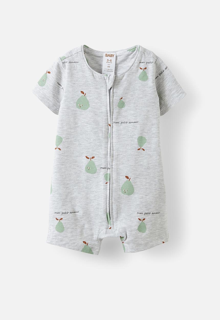 Cotton On - The short sleeve zip romper - cloud marle/mon petit amour pears