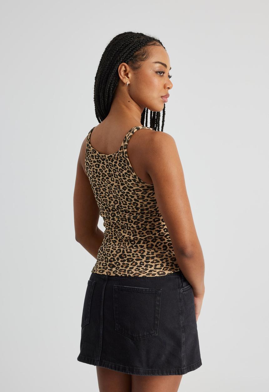 Factorie - Printed Longline Tank - Leopard Print