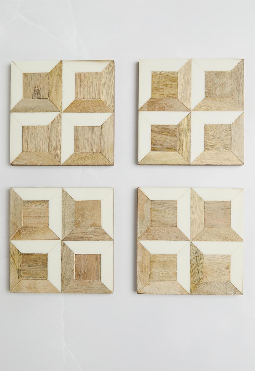 Sixth Floor - Wood & Resin coaster set of 4 - Natural