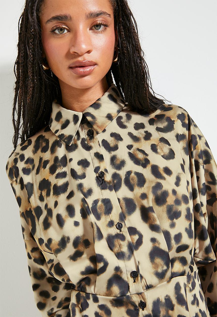 Superbalist - Satin mini shirt dress - ghostly animal