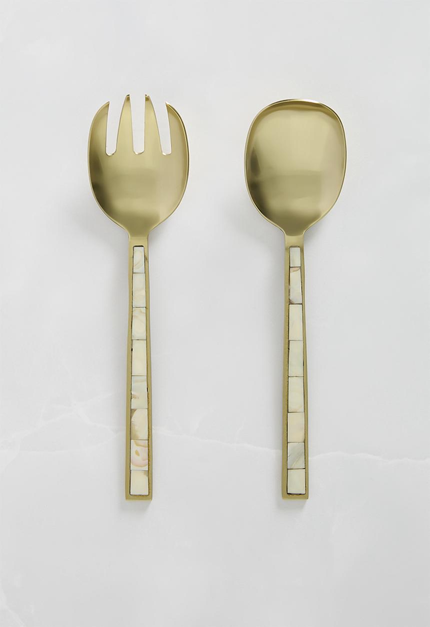 Sixth Floor - Pearl inlay serving spoons set of 2 - gold