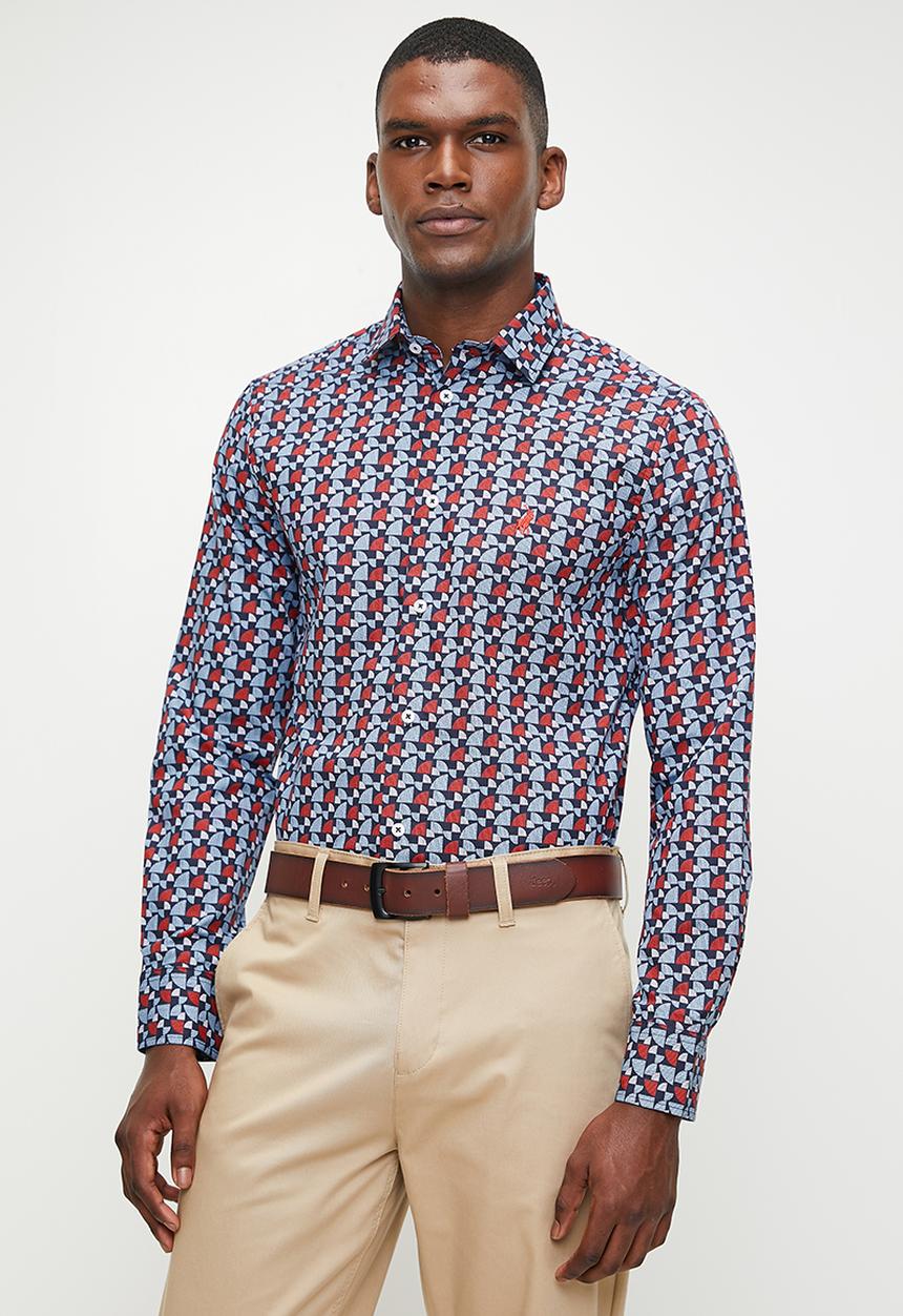 POLO - Nicholas Long Sleeve Geometric Printed Shirt - Multi