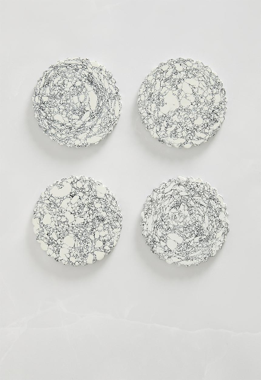 Sixth Floor - Scalloped coaster set of 4 - black & white