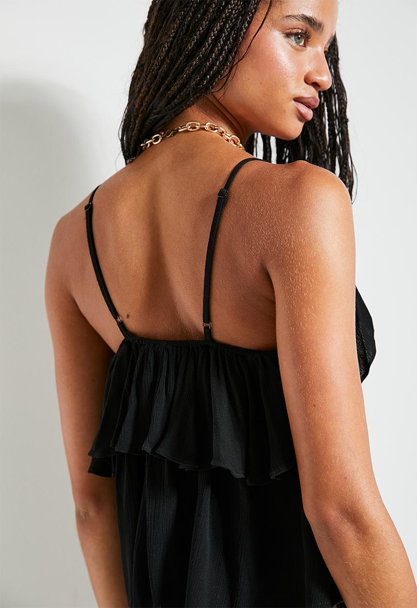 Superbalist - Soft ruffle crinkle cami with trim - black