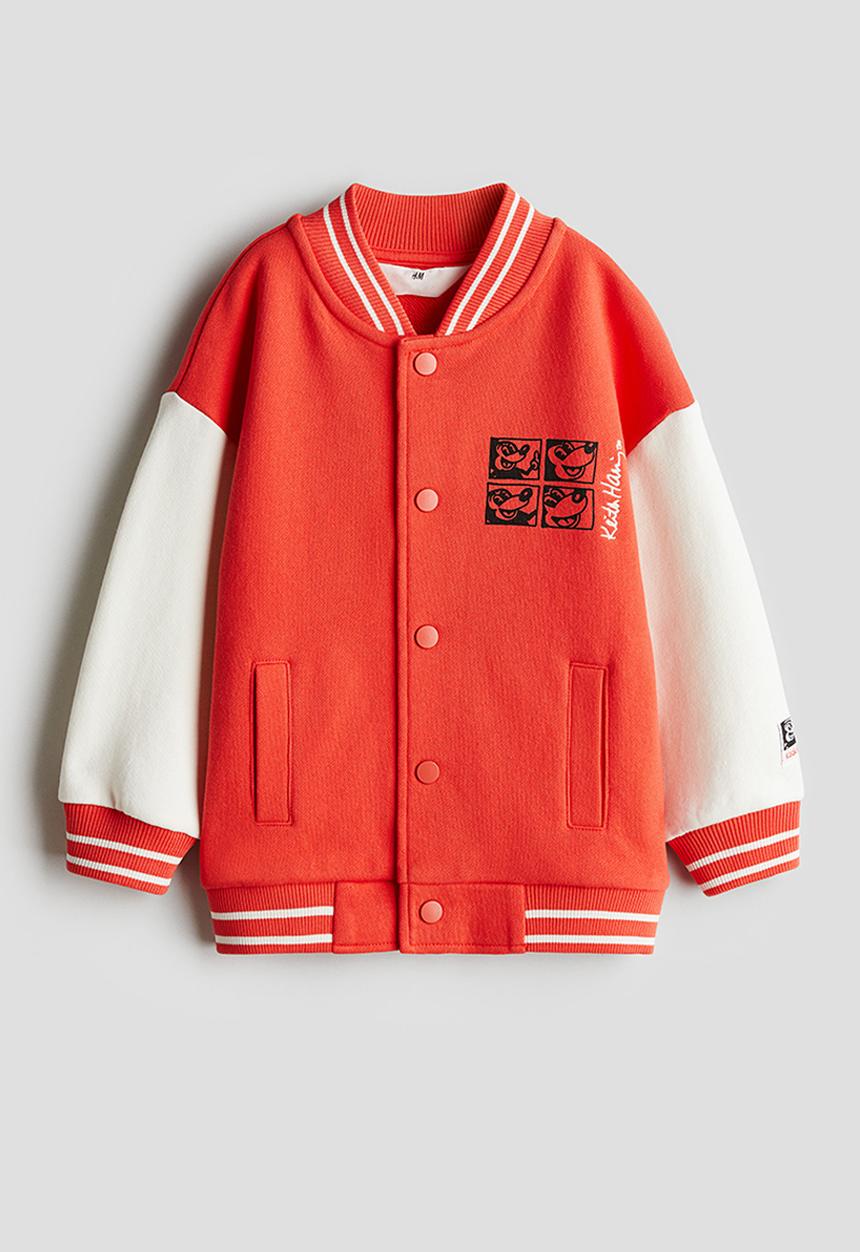 H&M - Keith Haring X H&M:  Oversized baseball jacket - red