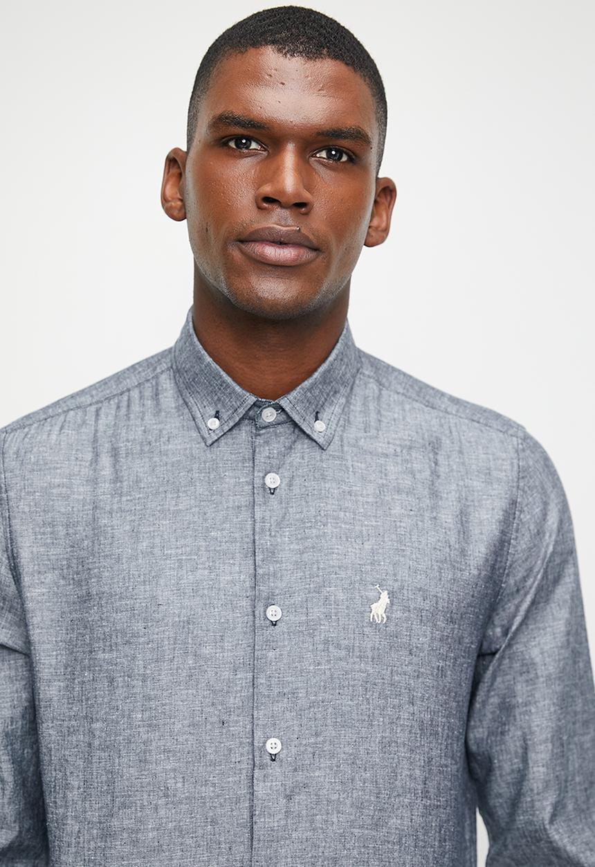 POLO - Lex Long Sleeve Plain Linen Shirt - Navy