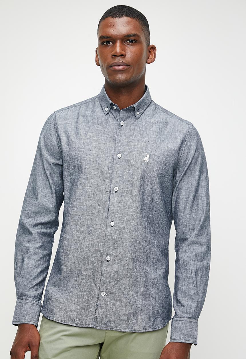 POLO - Lex Long Sleeve Plain Linen Shirt - Navy