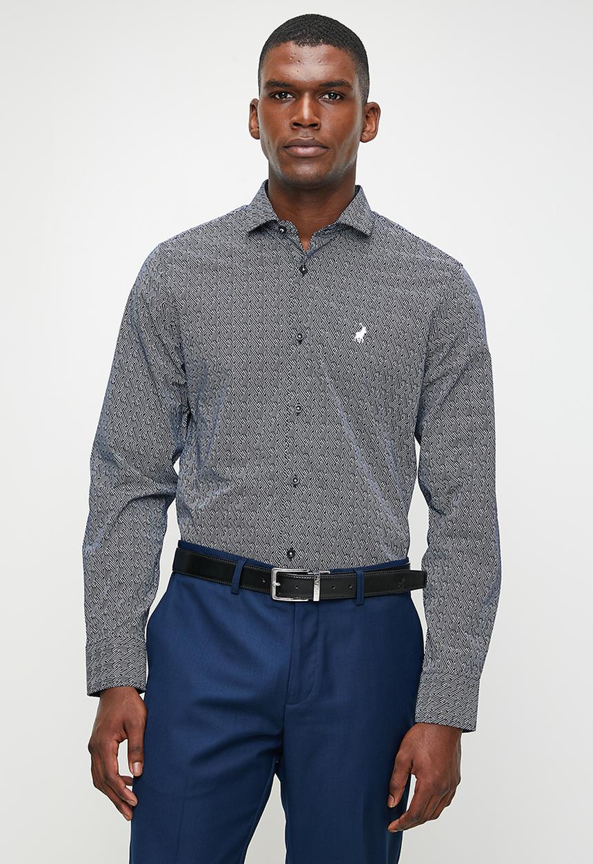 POLO - Paul Geo Printed Long Sleeve Shirt - Navy