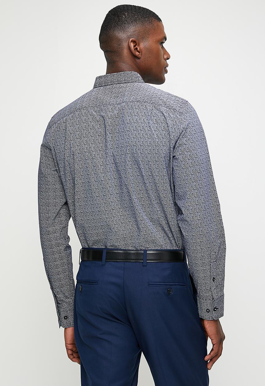 POLO - Paul Geo Printed Long Sleeve Shirt - Navy