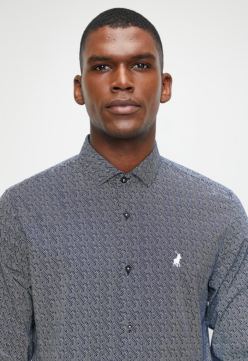 POLO - Paul Geo Printed Long Sleeve Shirt - Navy