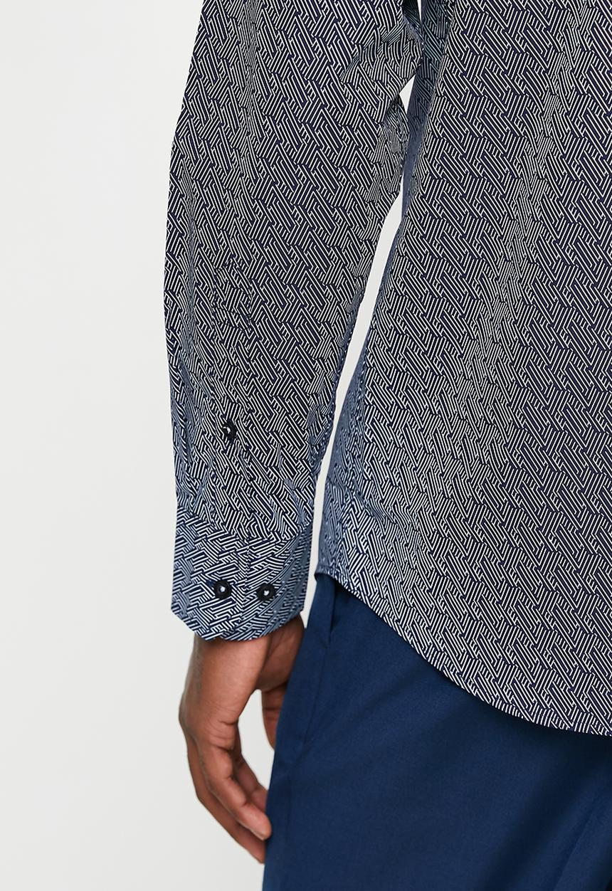 POLO - Paul Geo Printed Long Sleeve Shirt - Navy