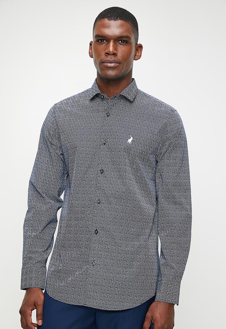 POLO - Paul Geo Printed Long Sleeve Shirt - Navy