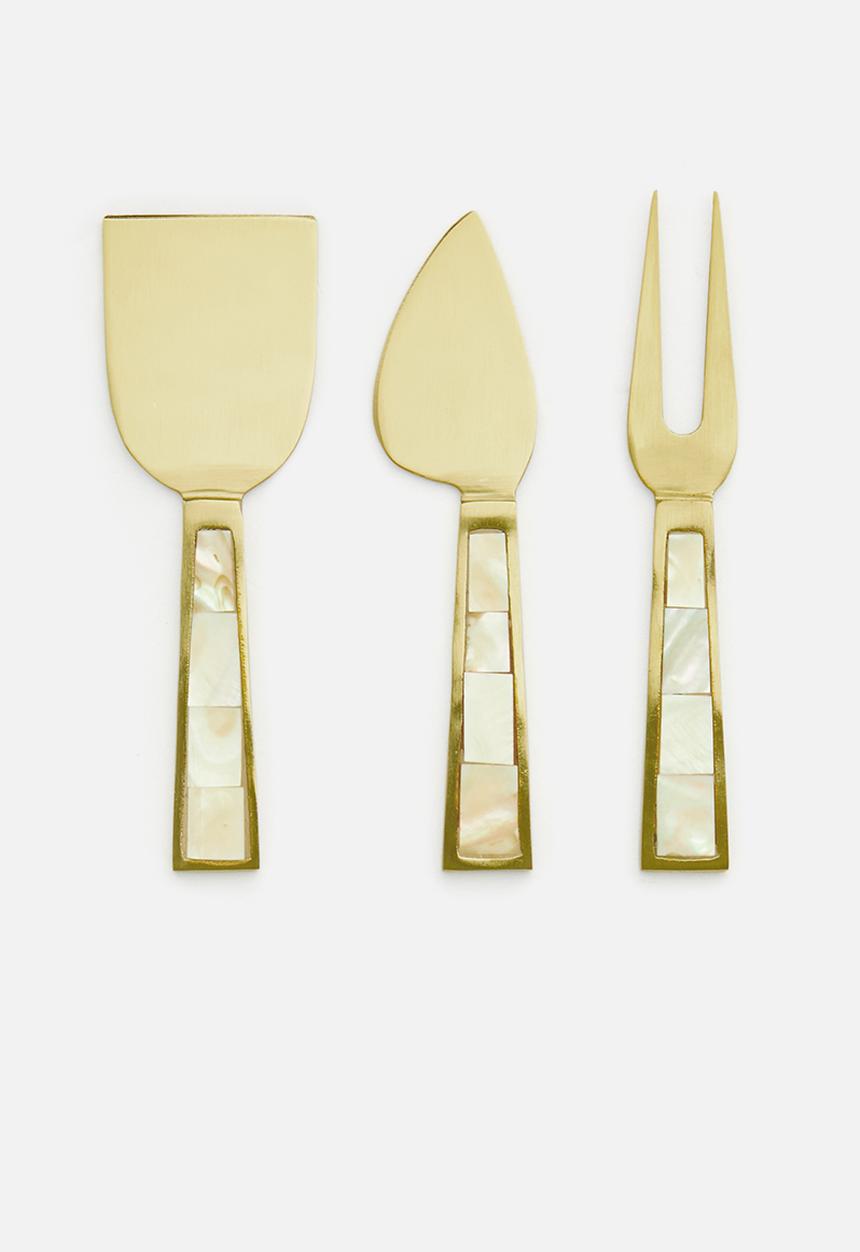 Sixth Floor - Pearl inlay cheese knives set of 3 - gold