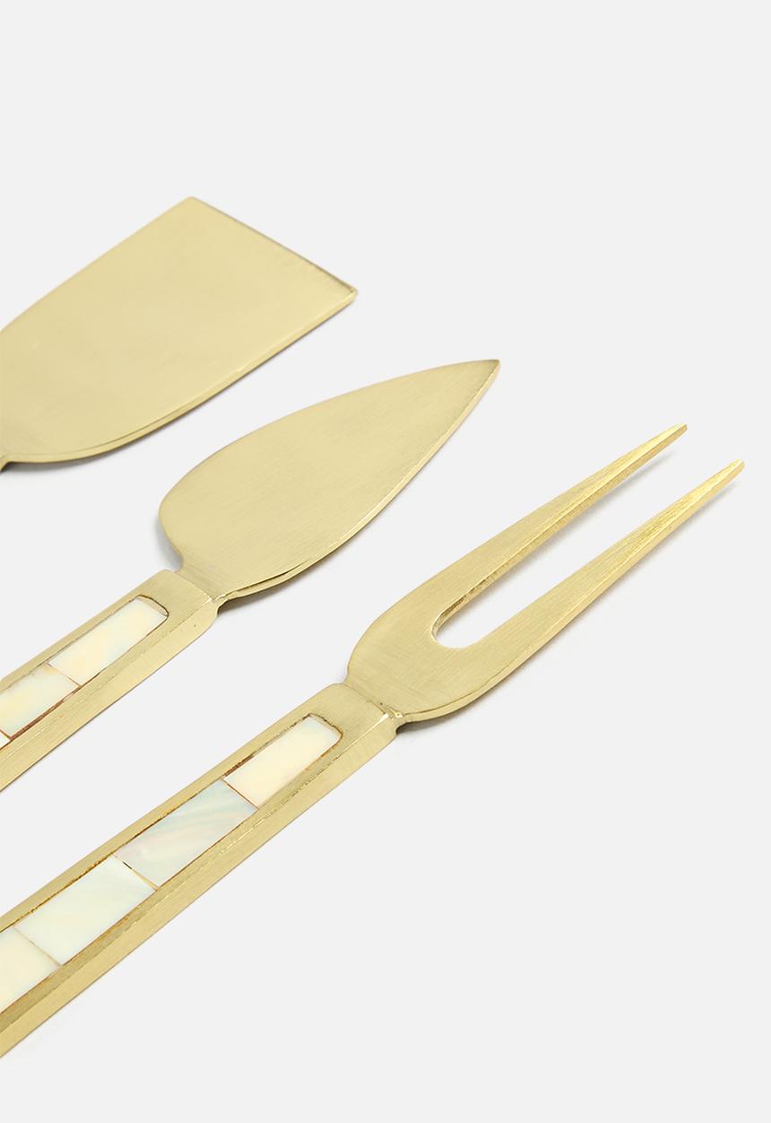 Sixth Floor - Pearl inlay cheese knives set of 3 - gold