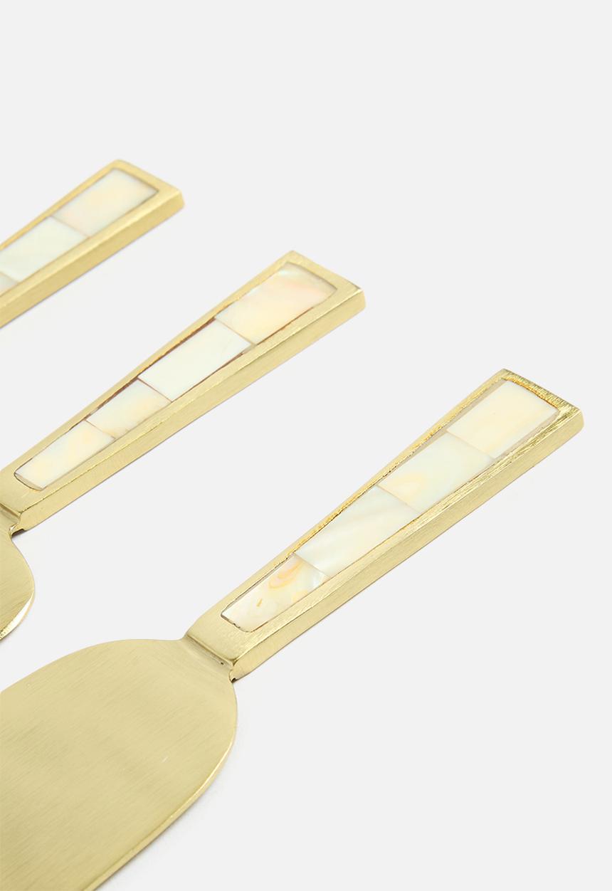 Sixth Floor - Pearl inlay cheese knives set of 3 - gold