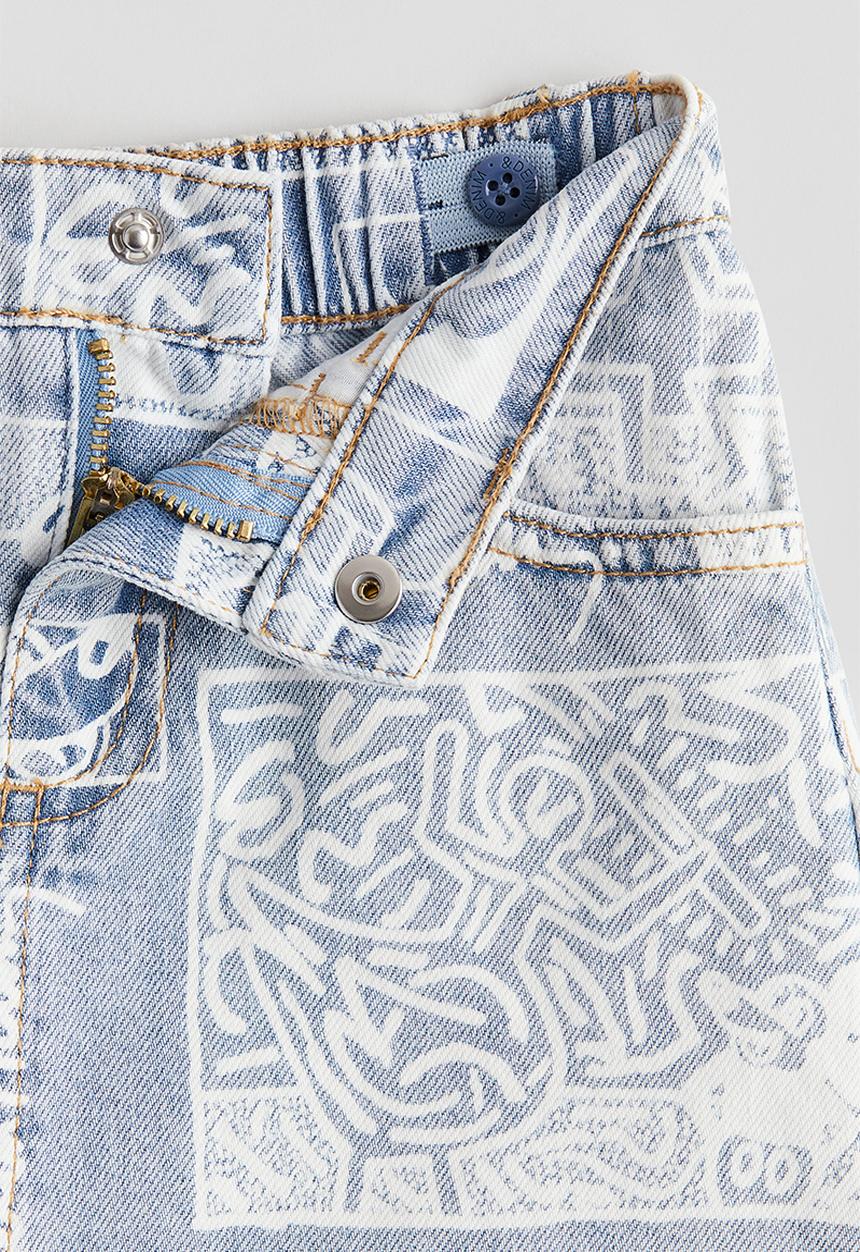 H&M - Keith Haring X H&M:  Patterned denim skirt - light denim blue