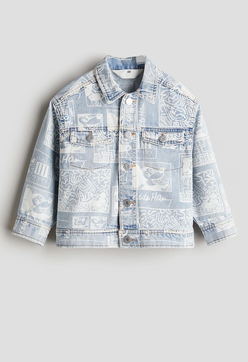 H&M - Keith Haring X H&M:  Patterned denim jacket - light denim blue