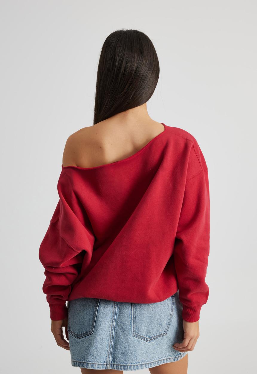 Factorie - Super Slouchy Off Shoulder Crew - Scooter Red