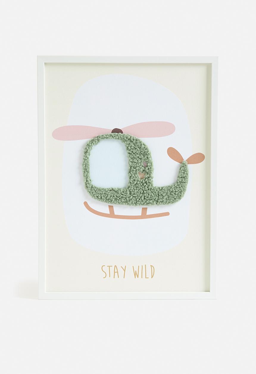Sixth Floor - Heli framed canvas with 3d objects - green	