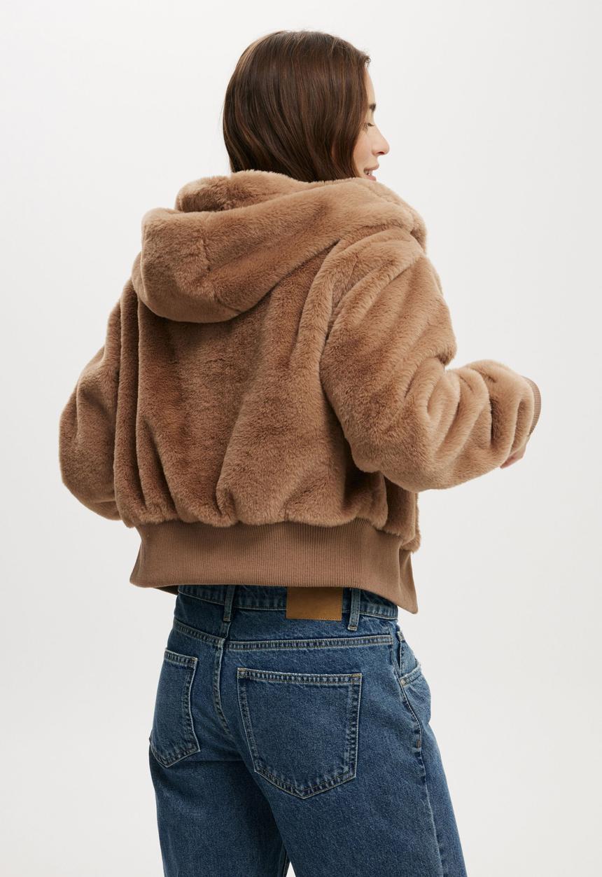 Cotton On - Teddy Hooded Jacket - Mocha