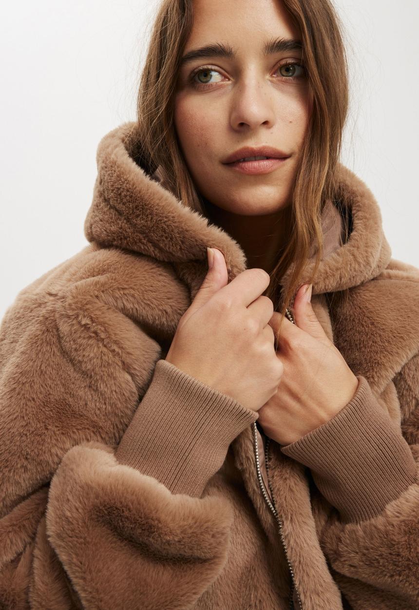 Cotton On - Teddy Hooded Jacket - Mocha
