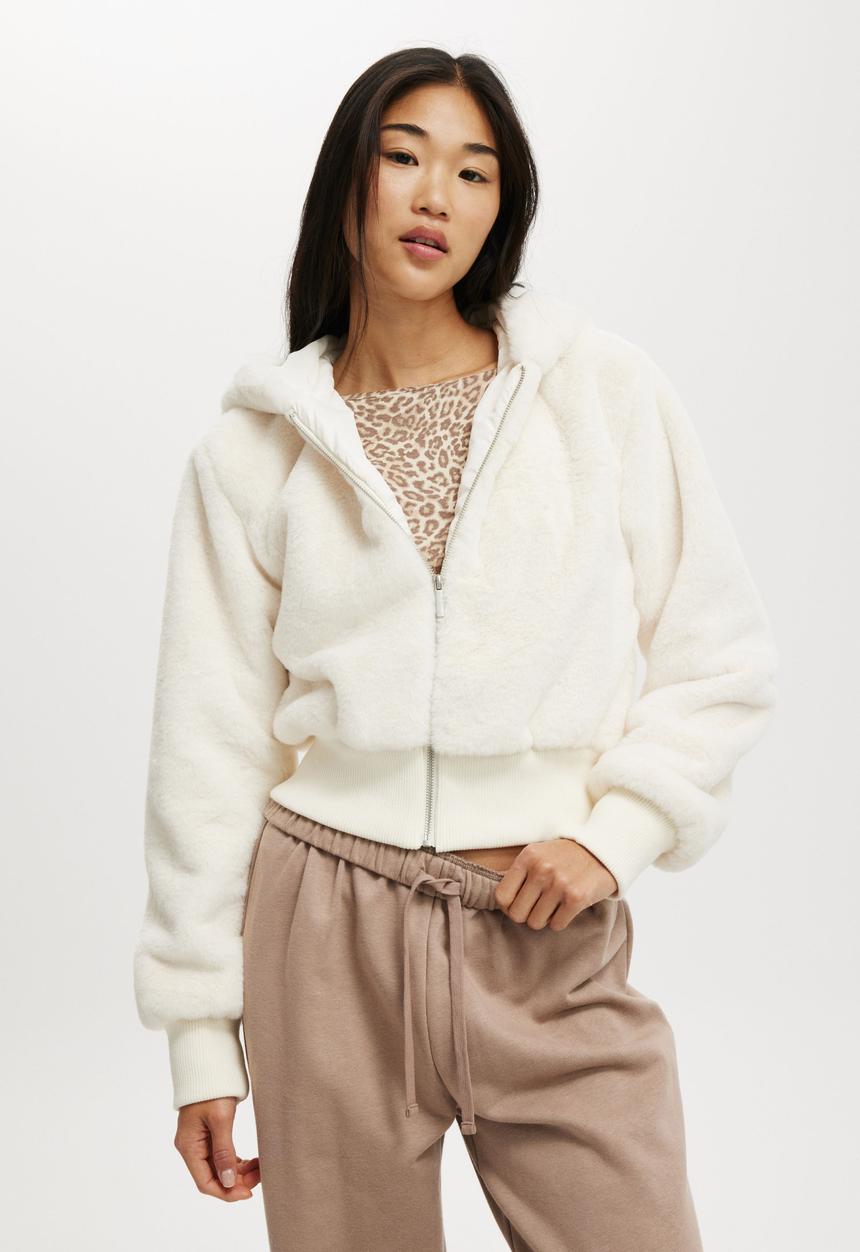 Cotton On - Teddy Hooded Jacket - Creme Fraiche