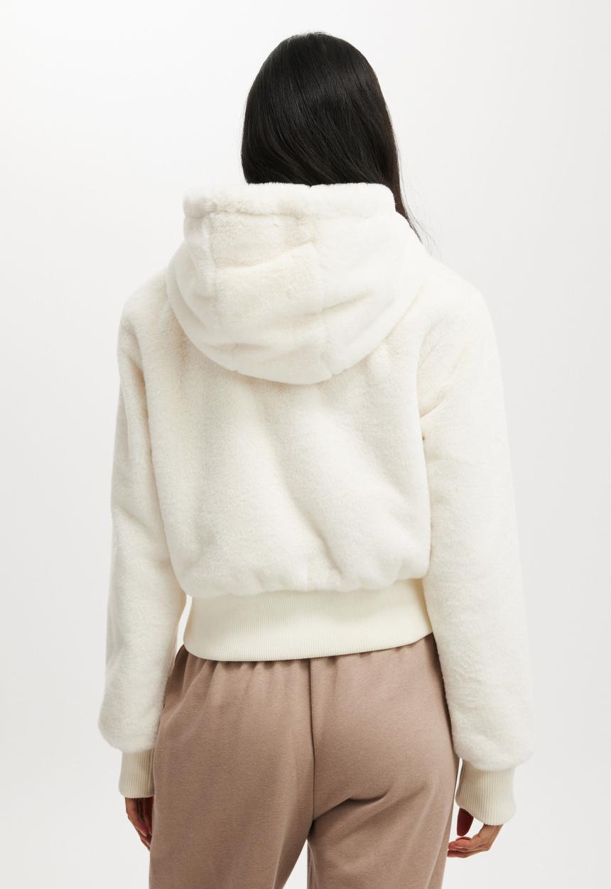 Cotton On - Teddy Hooded Jacket - Creme Fraiche