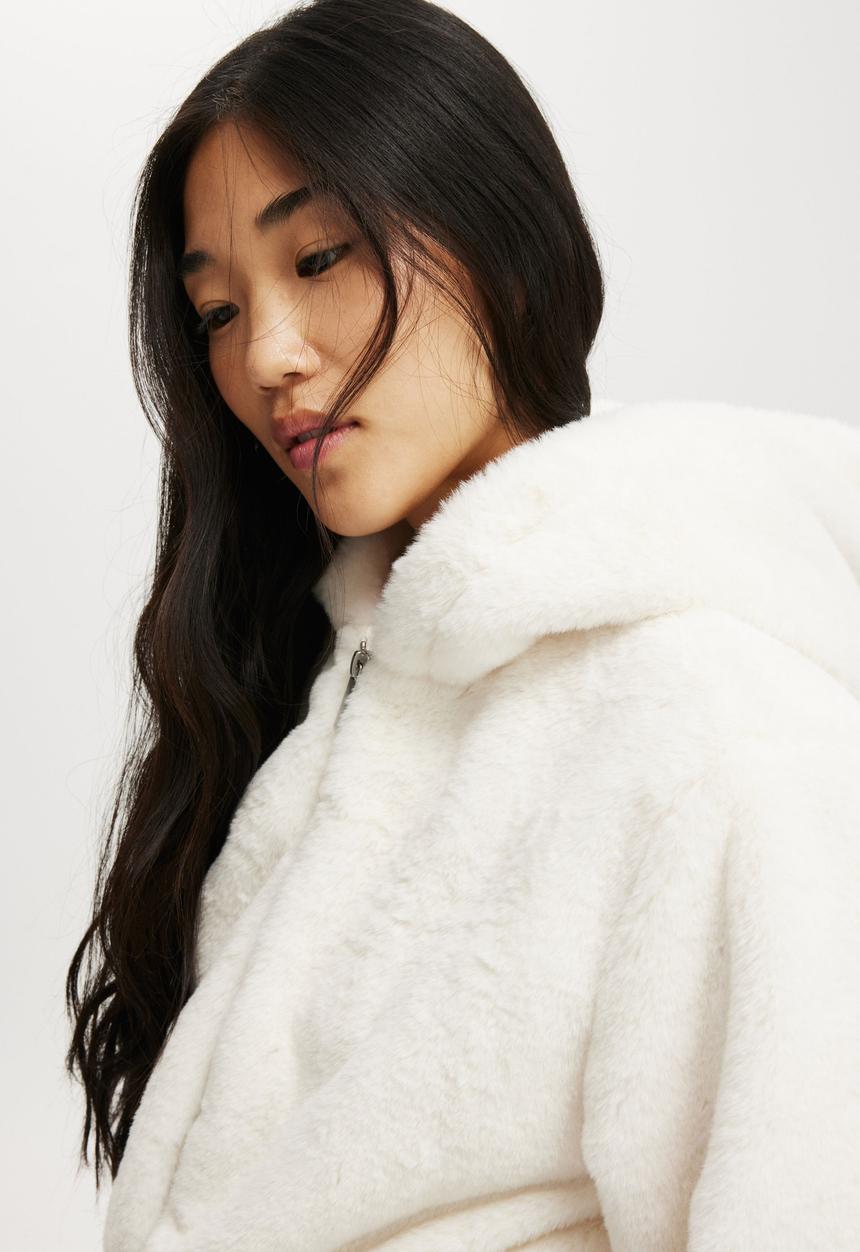 Cotton On - Teddy Hooded Jacket - Creme Fraiche