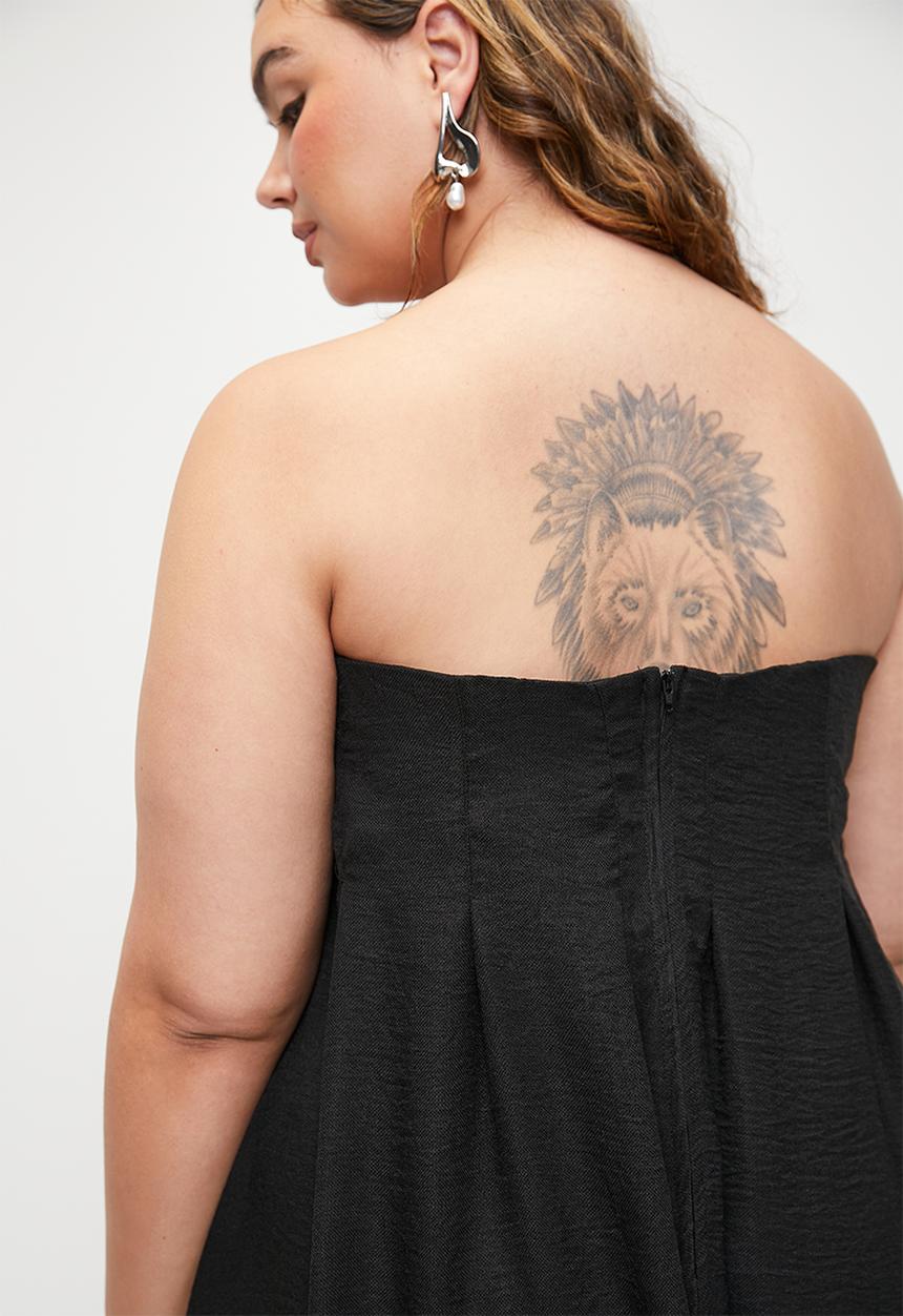 Superbalist - Bandeau pleated trapeze midi dress - black.