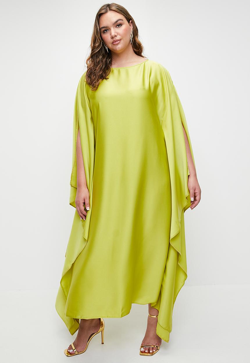 VELVET - Slash neck kaftan dress - green