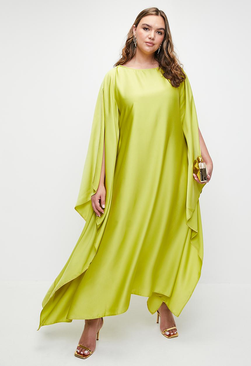 VELVET - Slash neck kaftan dress - green